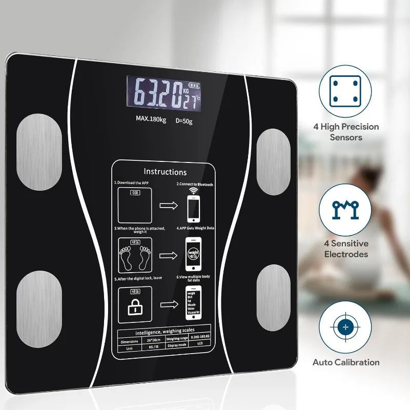 Smart Body Fat Scale with App – Digital LED Weight Scale & Body Composition Analyzer (USB Rechargeable)