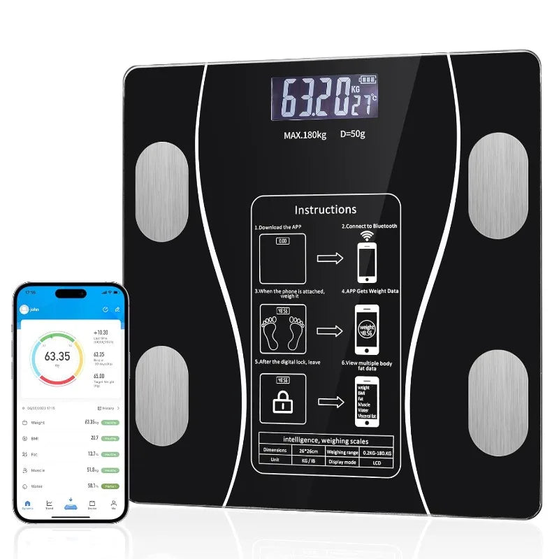 Smart Body Fat Scale with App – Digital LED Weight Scale & Body Composition Analyzer (USB Rechargeable)